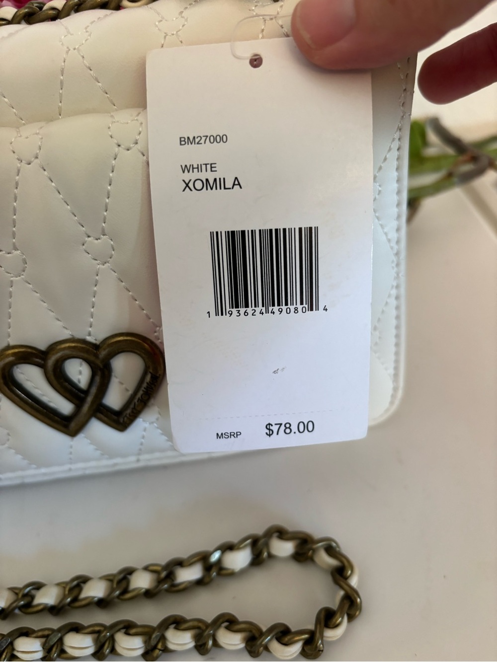 NWT Betsey Johnson Creamy White Quilted Crossbody/Shoulder Bag With Chain Strap - Picture 8 of 9